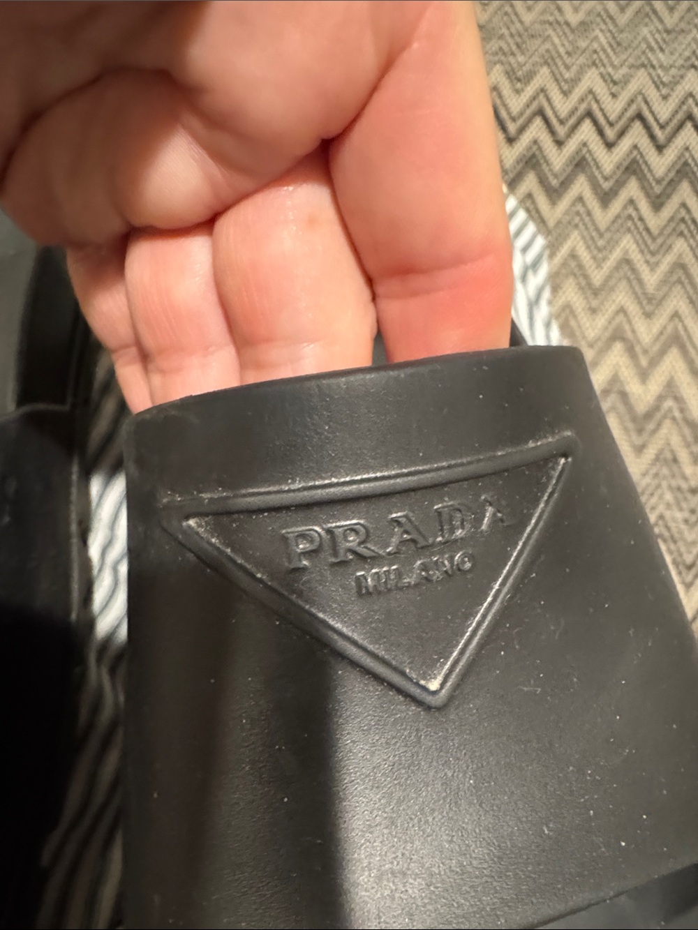 Prada Black Logo Rubber Slides - Picture 3 of 6